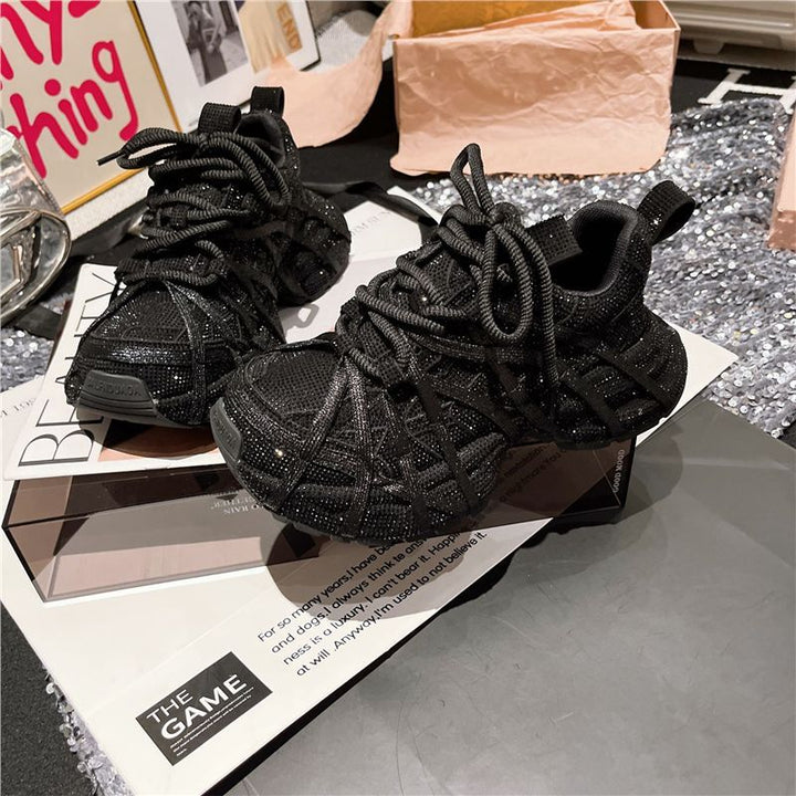 Ladies Glamorous Chunky Sneakers with full rhinestone embellishment and profiled rubber sole Mune Fashion