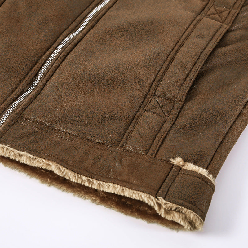 Men's Leatherette Flight Jacket with Teddy Lining and Asymmetrical Zip Mune Fashion