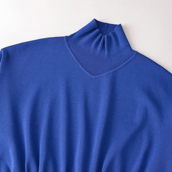 Women's Cropped Oversized Sweater with Stand Collar V-Slit and Gathered Hem Mune Fashion