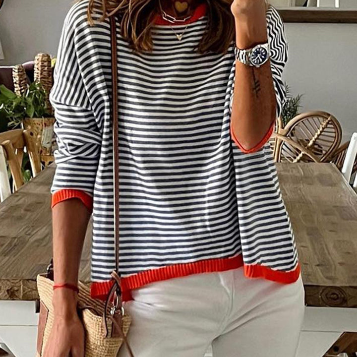 Women's striped cotton sweater with round neckline, casual fit and ribbed finishes Mune Fashion