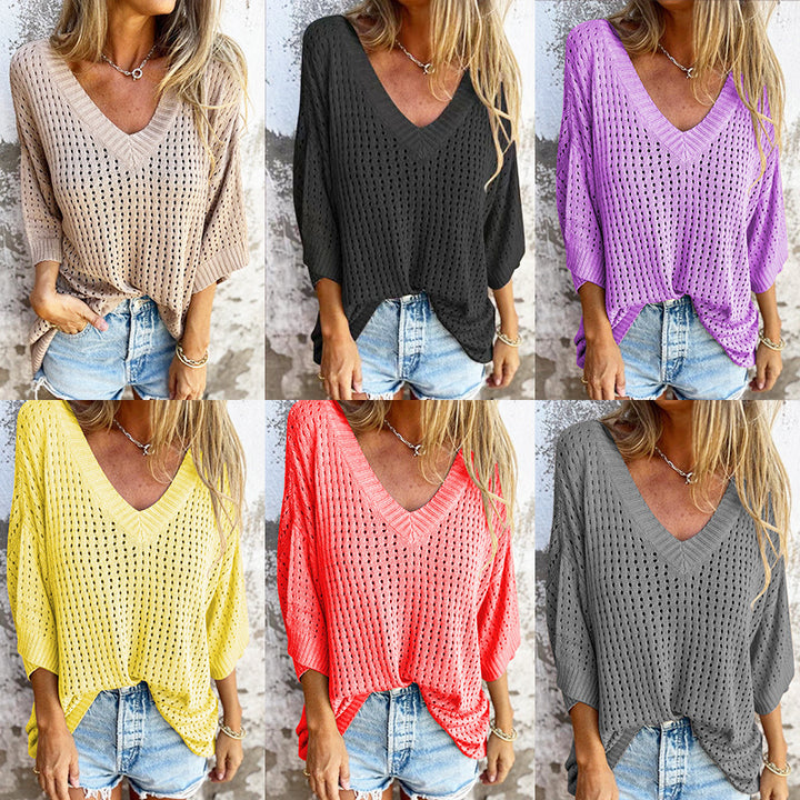 Women's airy knitted V-neck pullover in oversized cut Mune Fashion
