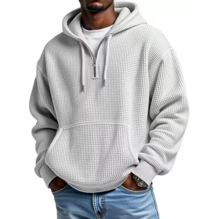 Men's waffle texture hoodie with half zipper and kangaroo pocket Mune Fashion