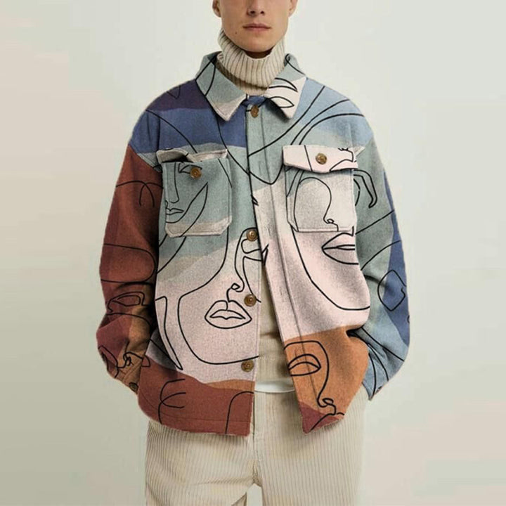 Women’s Oversized Wool-Look Shirt with Asymmetrical Bird Print and Flap Pocket Mune Fashion