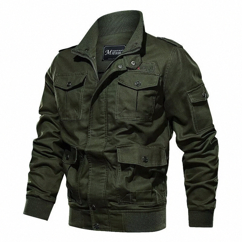 Men's Military-Inspired Canvas Field Jacket with Epaulettes and Multifunctional Pockets Mune Fashion