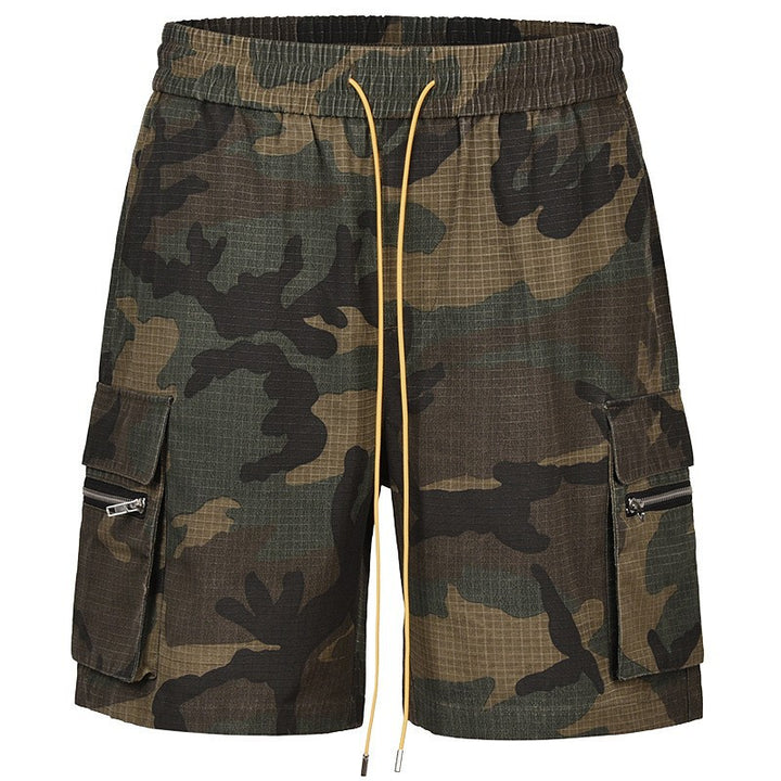 Men's Cargo Shorts in Camouflage Ripstop with Elastic Waistband, Drawstring and Zipper Pockets Mune Fashion