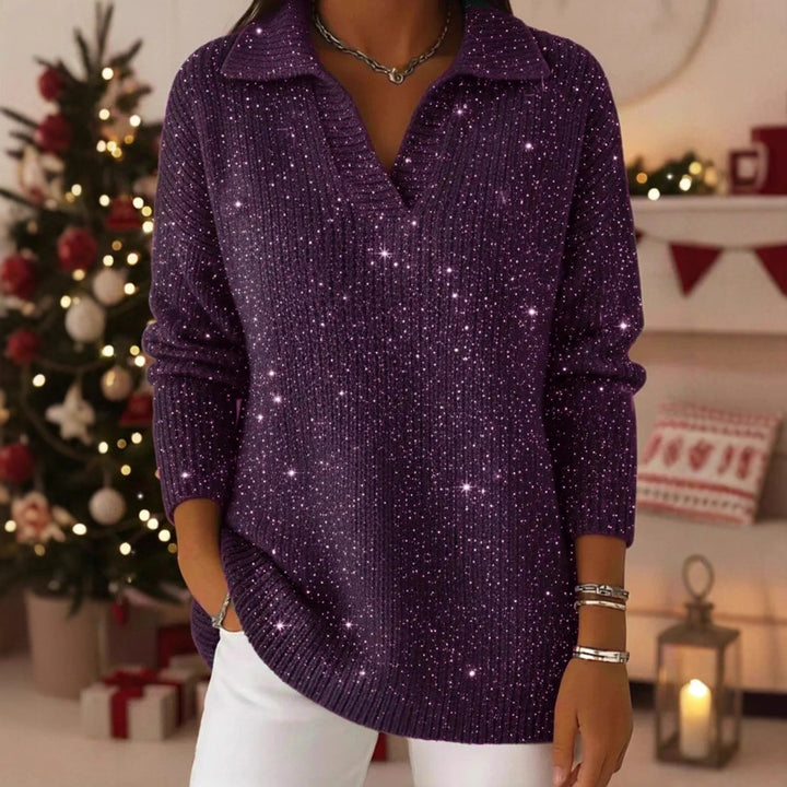 Women Elegant V-Pullover with Shiny Accents