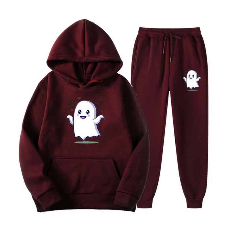 Unisex nan cozy hoodie and jogging pants set with Halloween ghost print Mune Fashion