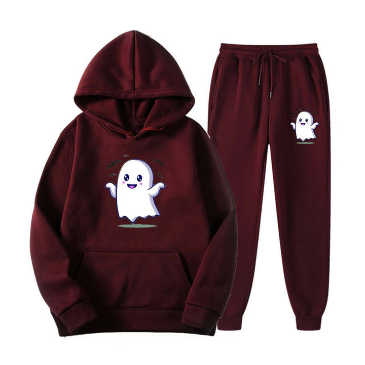 Unisex nan cozy hoodie and jogging pants set with Halloween ghost print Mune Fashion