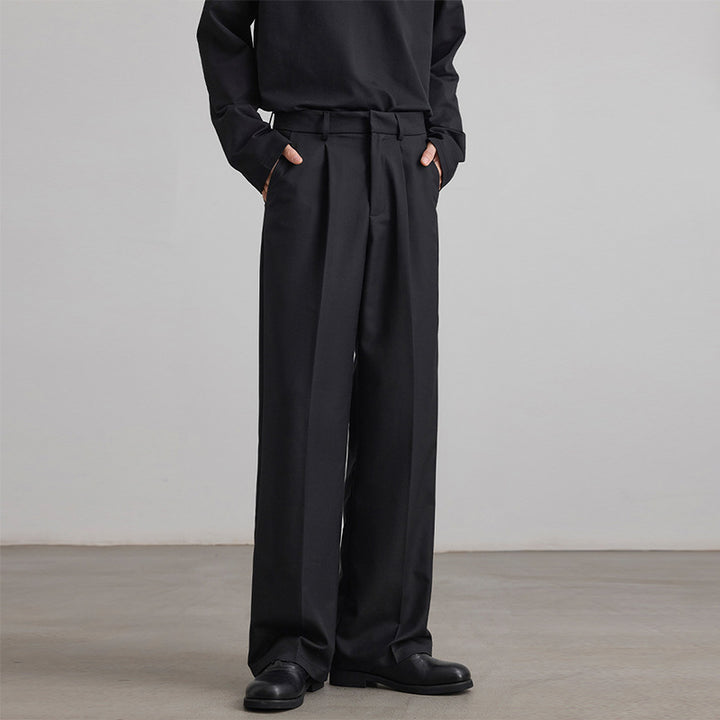Men's Wide High-Waist Suit Pants with Pleat and Darts Mune Fashion