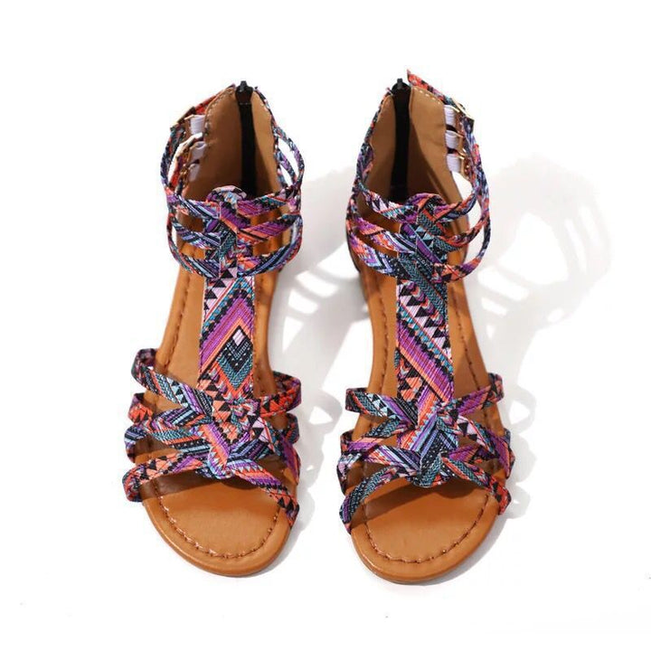 Women's Boho Sandals with Adjustable Ankle Straps and Ethno Print Mune Fashion
