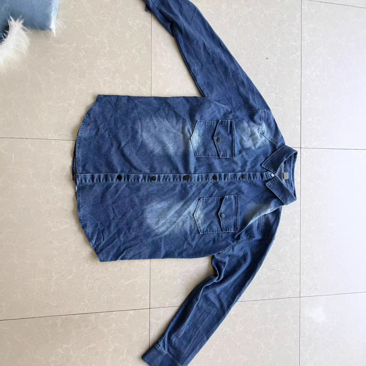 Men's loosely cut denim overshirt with flap pockets and rounded hem Mune Fashion