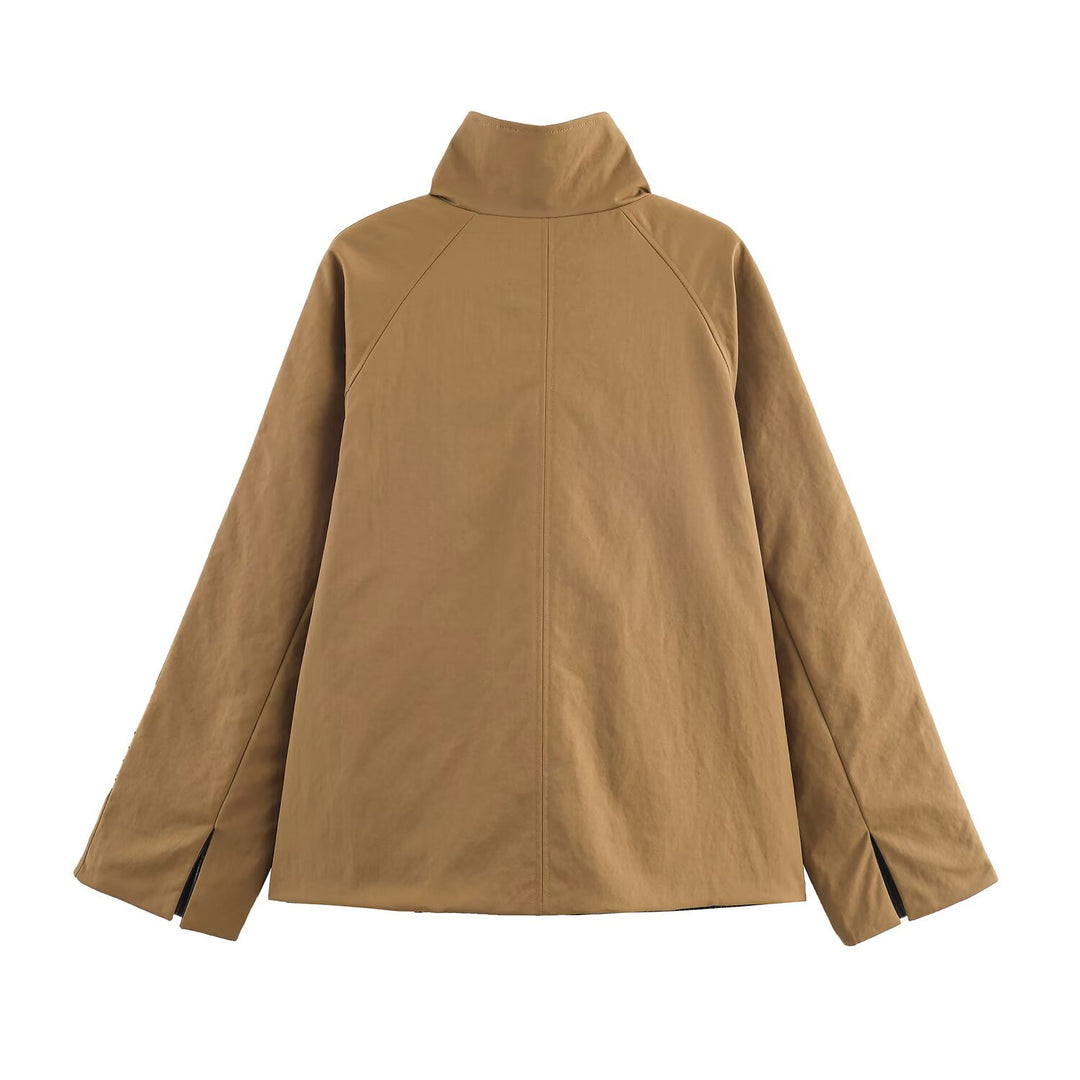 Women's Oversized Short Coat with High Stand Collar, Raglan Sleeves and Concealed Button Placket Mune Fashion