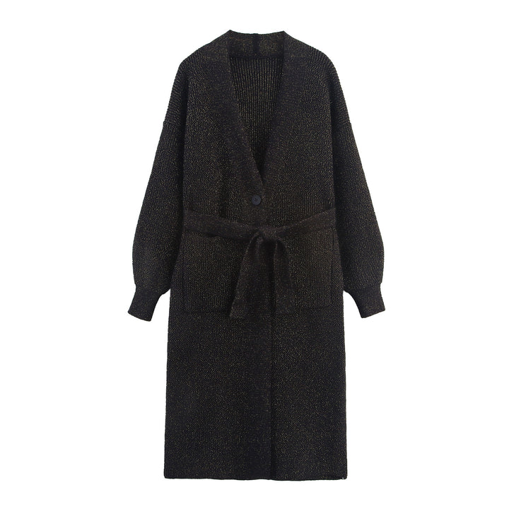 Women's Long Cardigan with Tie Belt, Patch Pockets and Deep V-Neck Mune Fashion