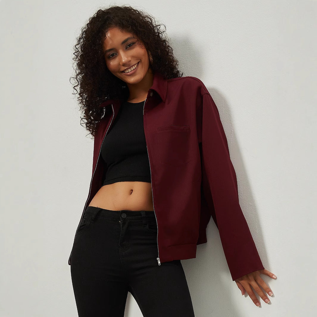 Women's Boxy Overshirt Jacket with Metal Zipper and Shirt Collar Mune Fashion