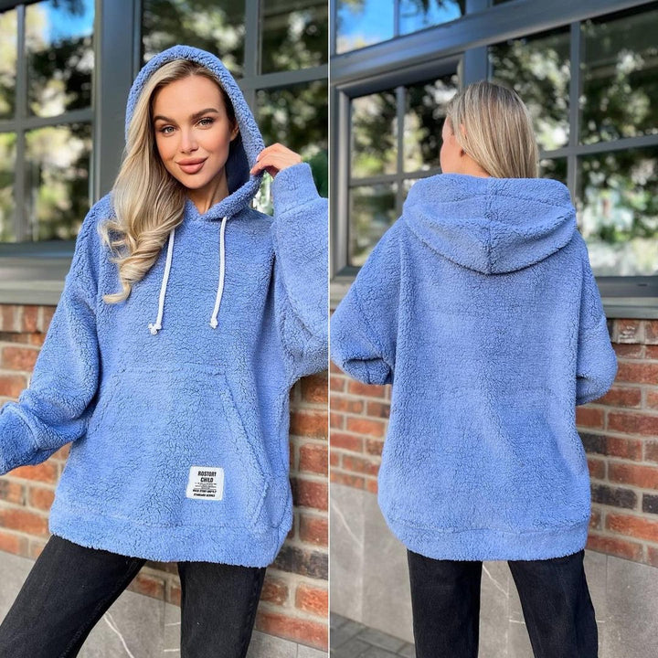 Women's Cozy Teddy Hoodie with Hood, Kangaroo Pocket and Oversized Cut Mune Fashion