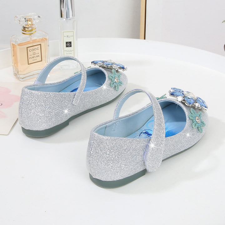 Girls Glittering Ballet Shoes with Flower Application Mune Fashion