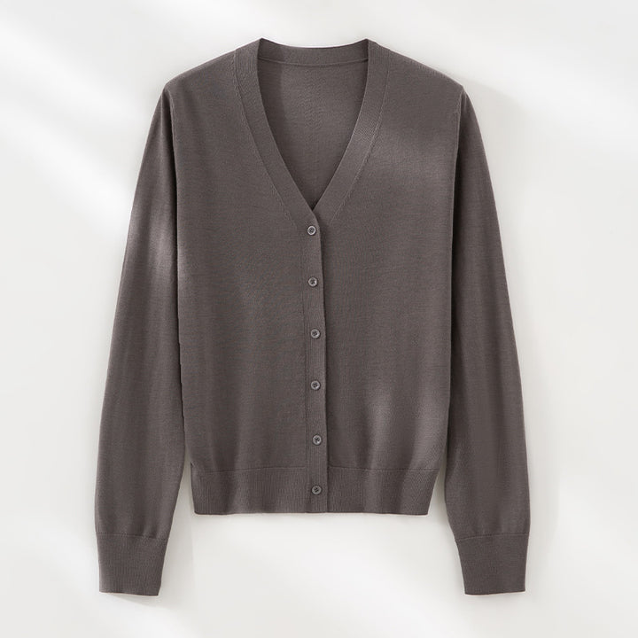 Women's fine-knit cardigan with V-neck, button placket, and ribbed cuffs Mune Fashion