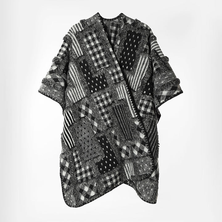 Women's Patchwork Kimono Cape made of textured Boucle in oversized cut Mune Fashion