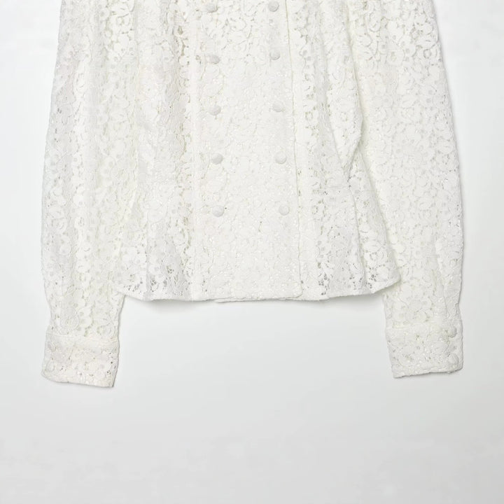 Women's Lace Jacket with Delicate Floral Lace, Decorative Button Placket and Balloon Sleeves Mune Fashion