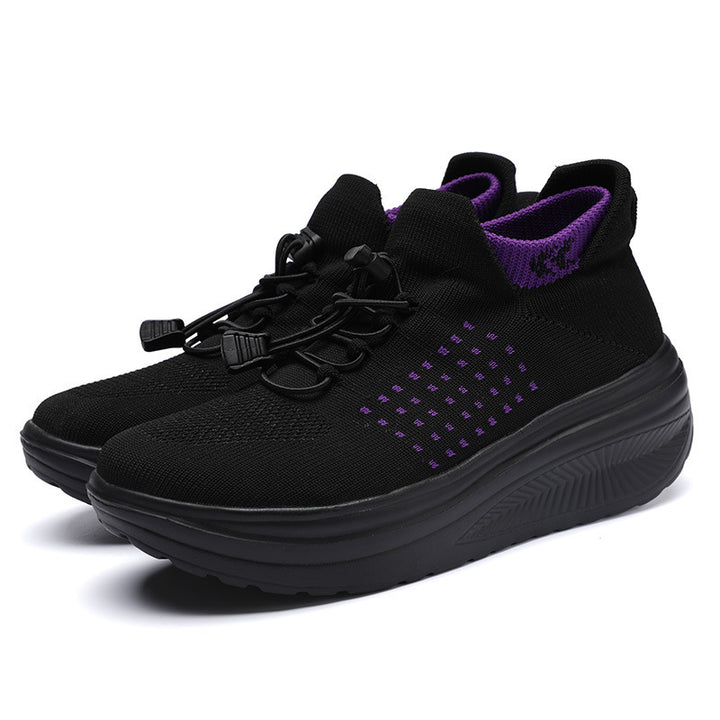 Women's Wedge-Platform-Sneaker with Knit Shaft, Sock-Design and Quick-Lace Mune Fashion