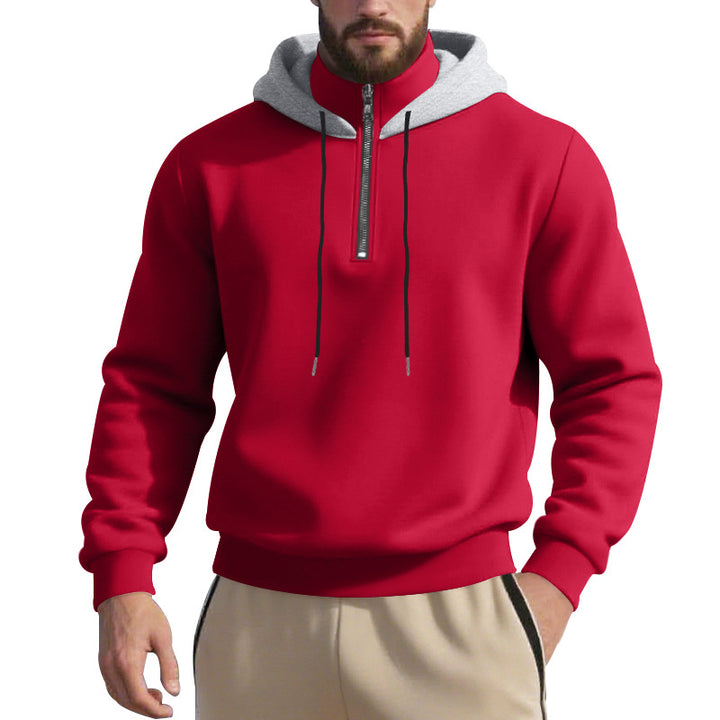 Men's half-zip hoodie with contrasting inner hood, drawstring, and ribbed cuffs Mune Fashion
