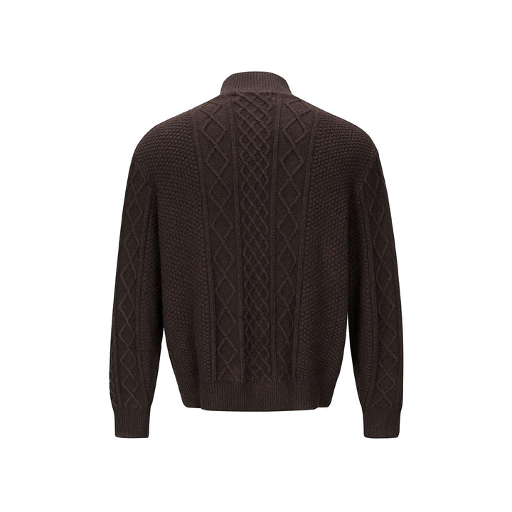 Men's knitted cardigan with cable pattern, standing collar and buttoned front Mune Fashion