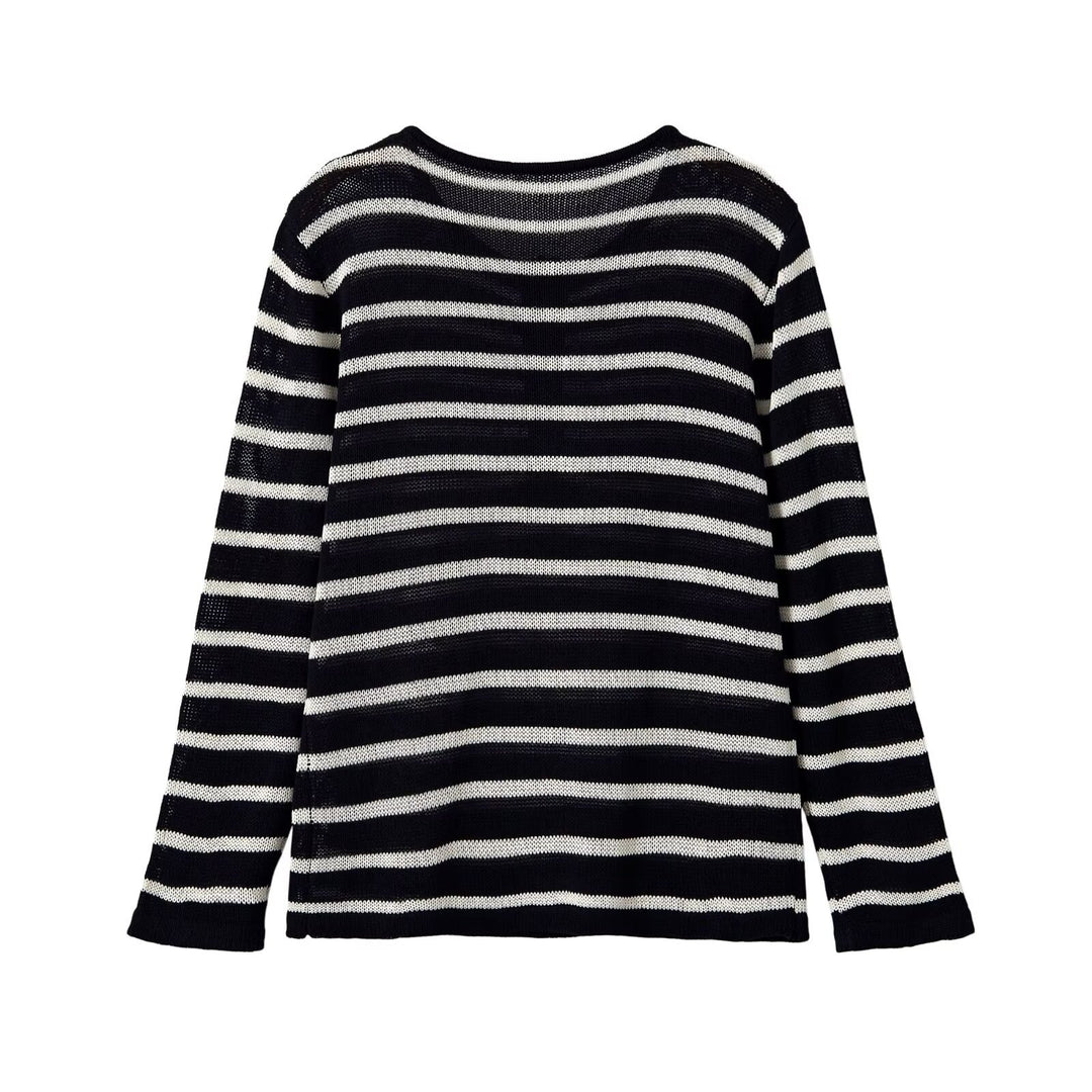 Women's Striped Lightweight Fine Knit Henley with Button Placket Mune Fashion