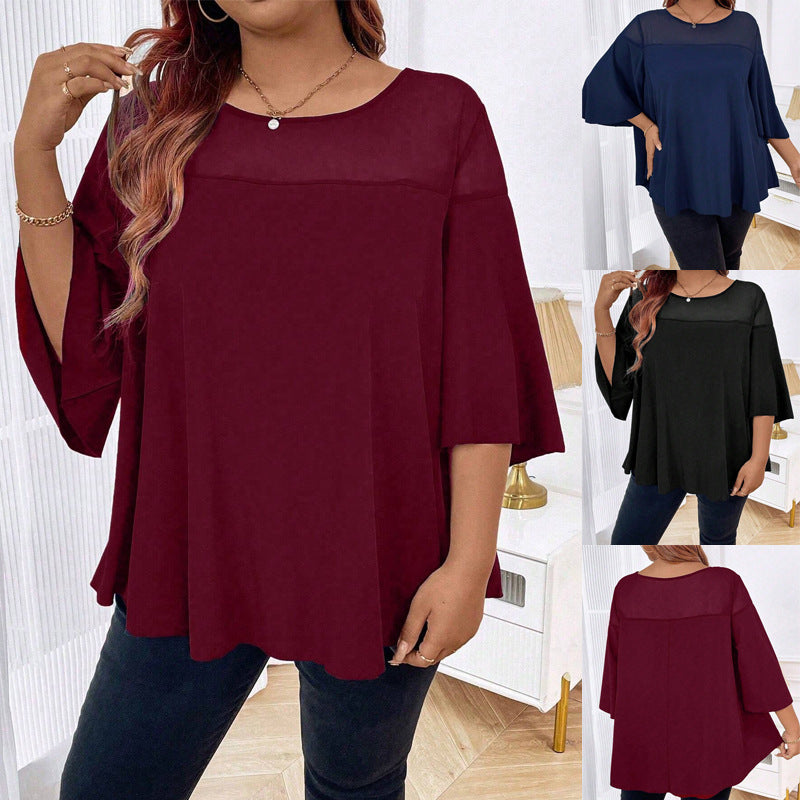 Women's Loose Chiffon Tunic Top with Sheer Insert and Wing Sleeves Mune Fashion