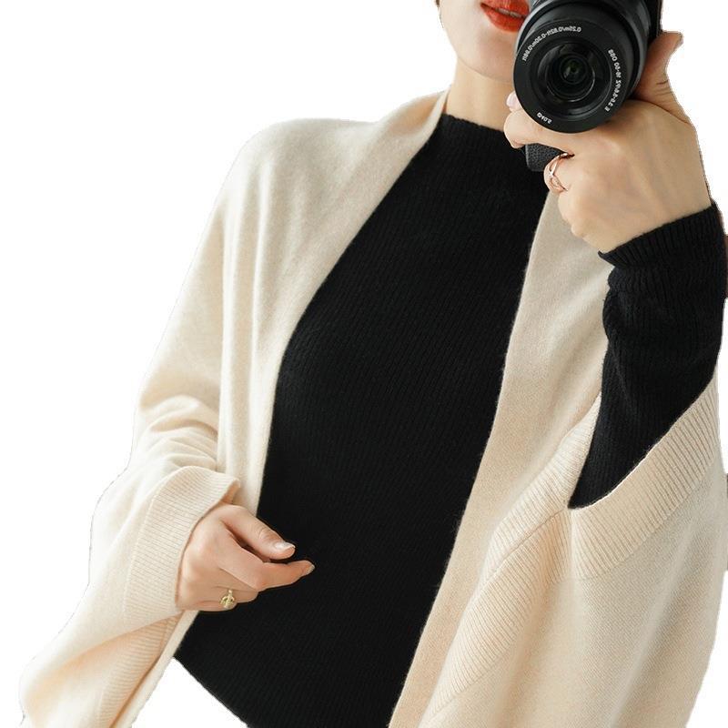 Women Longer Open Cashmere-Look Knit Wrap with Dropped Sleeve Mune Fashion