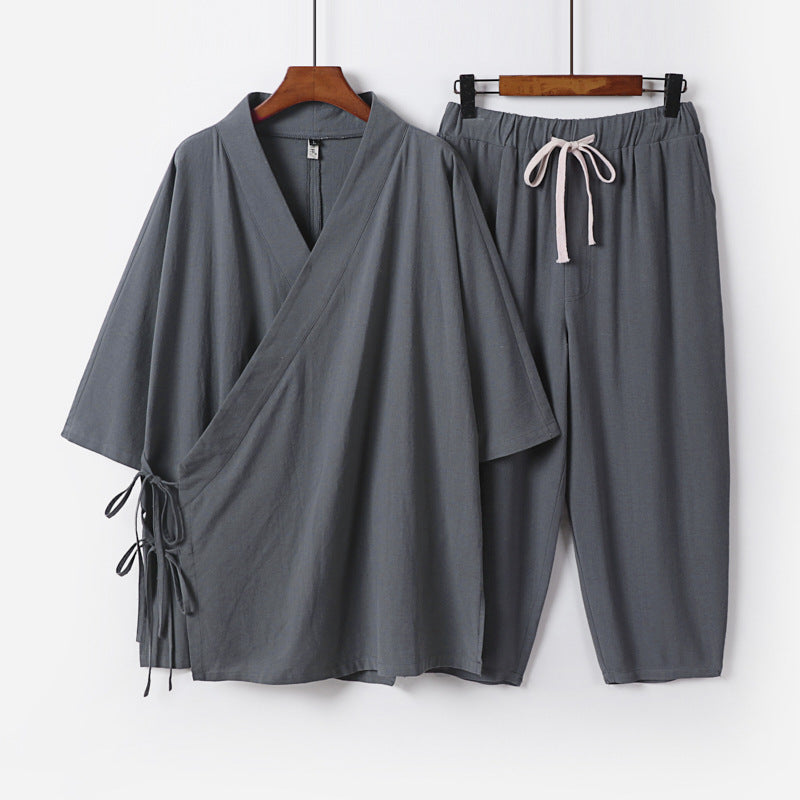 Men's Kimono Loungewear Set with Wrap Top, Drawstring Waist Pants and Loose Fit Mune Fashion