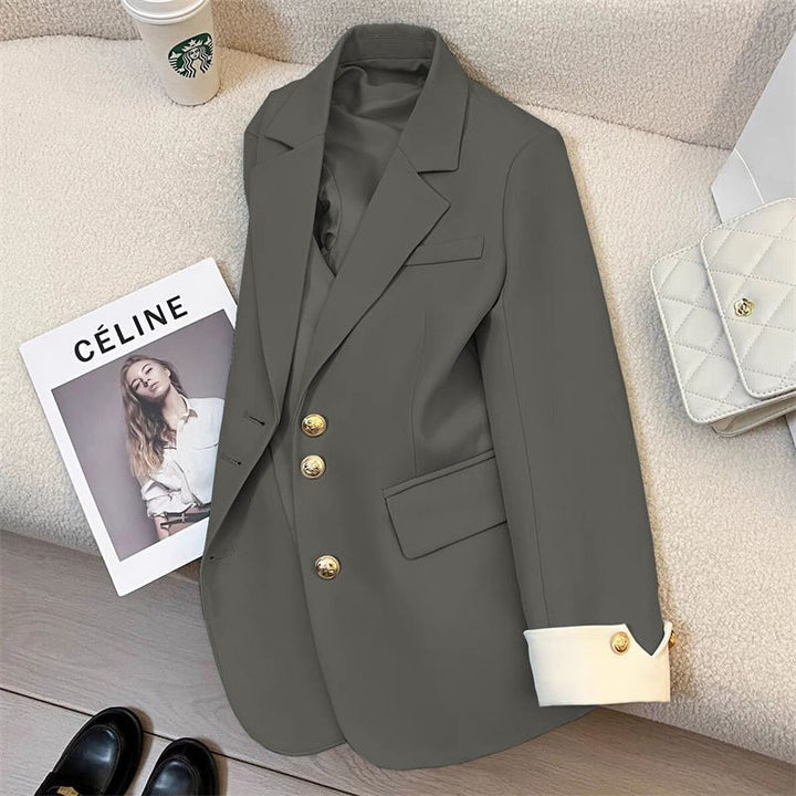 Women Elegant Blazer with Golden Buttons Mune Fashion