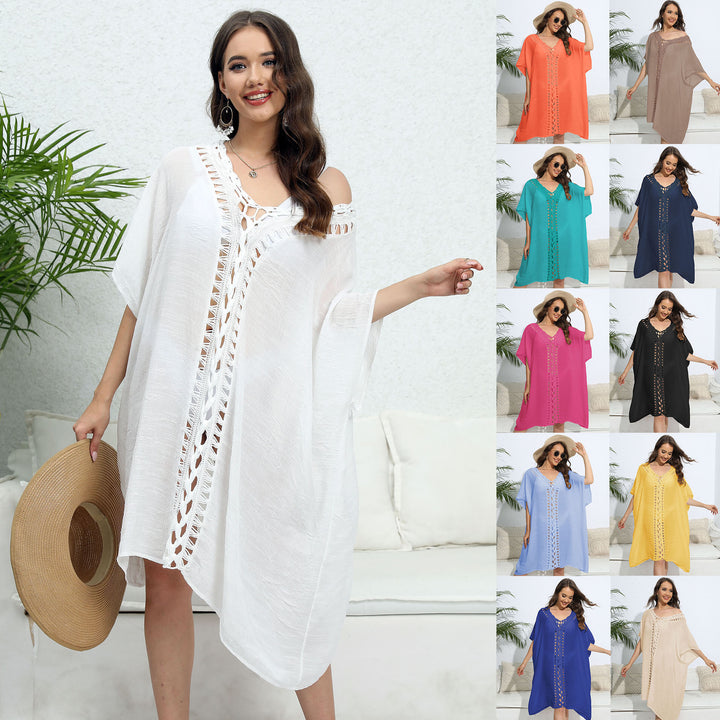 Women's airy kaftan with delicate crochet pattern Mune Fashion