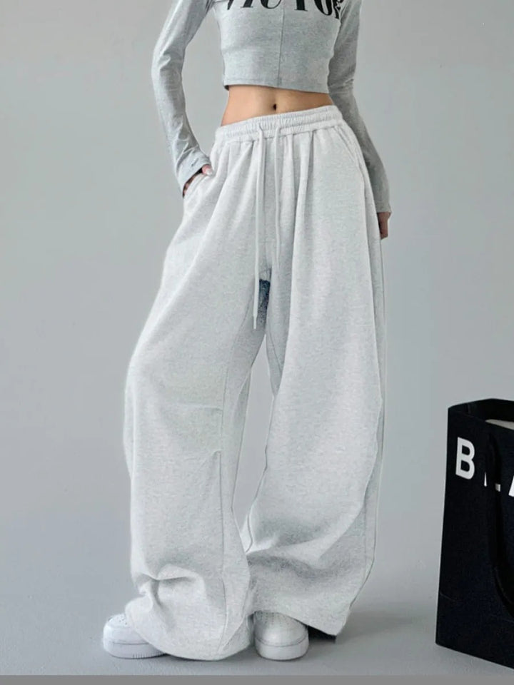 Women wide high waist lounge pants made of soft cotton blend with drawstring and side pockets Mune Fashion