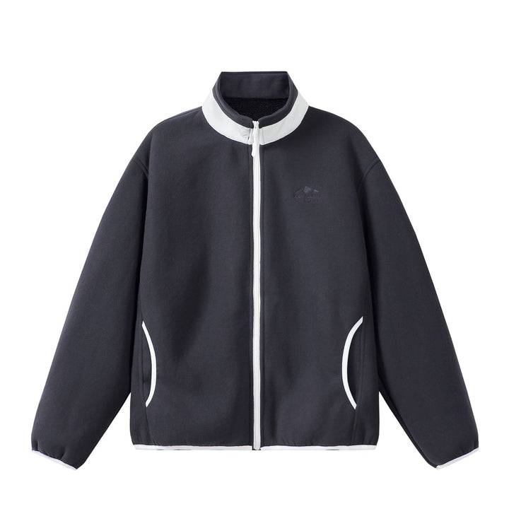 Unisex Oversize Fleece-Zip Jacket with Stand-up Collar and Contrast Piping Mune Fashion