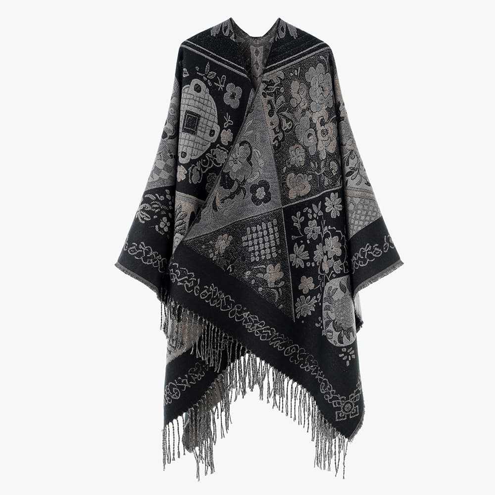 Women's jacquard throw in tapestry jacquard with fringe hem Mune Fashion