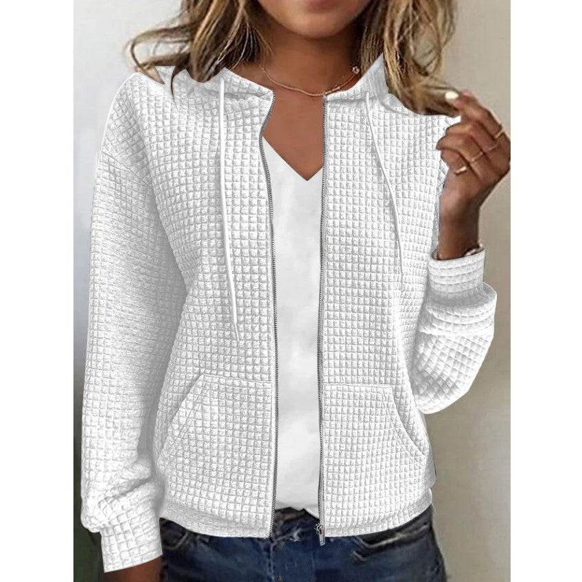 Women's hooded jacket with waffle structure, zipper and inset pockets Mune Fashion