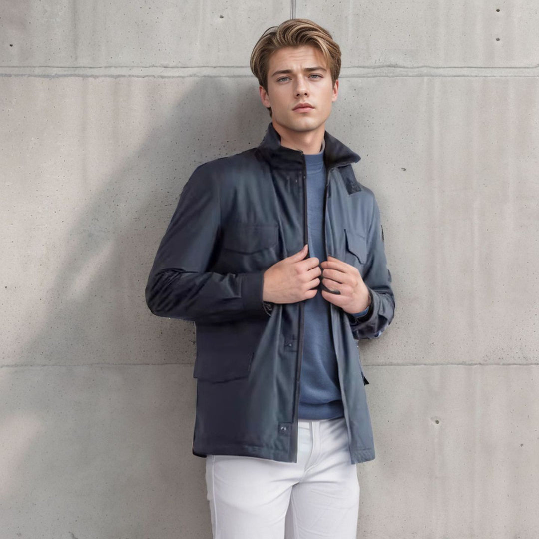 Men's lightweight cotton field jacket with patch pockets and shoulder epaulets Mune Fashion