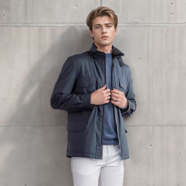 Men's lightweight cotton field jacket with patch pockets and shoulder epaulets Mune Fashion