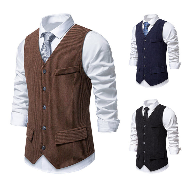 Men's Tailored Business Waistcoat made of Structured Fabric with V-Neck and Decorative Buttons Mune Fashion