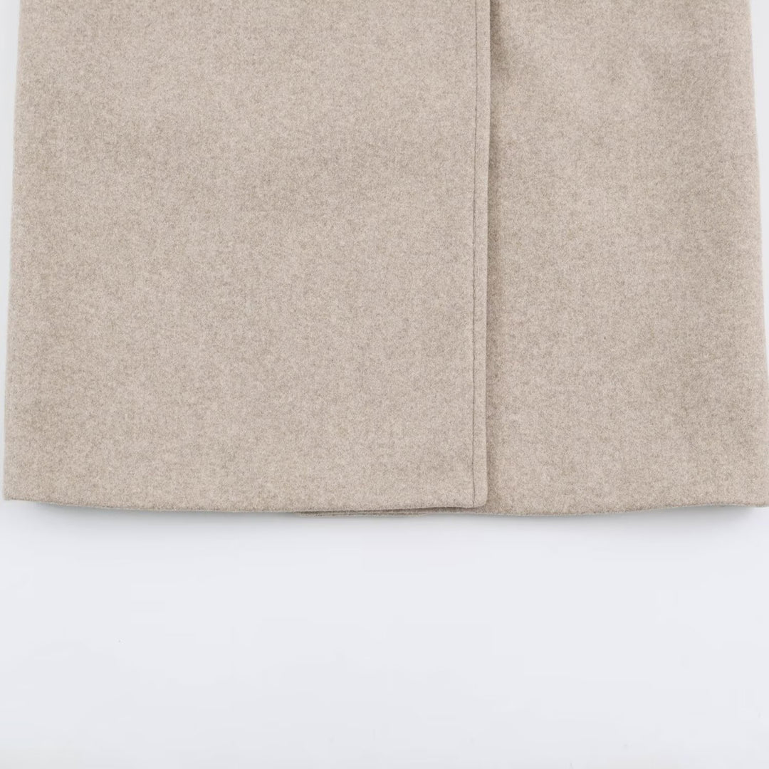 Women Mid-Length Wool Blend Double-Breasted Coat with Wide Lapels and Side Pockets Mune Fashion