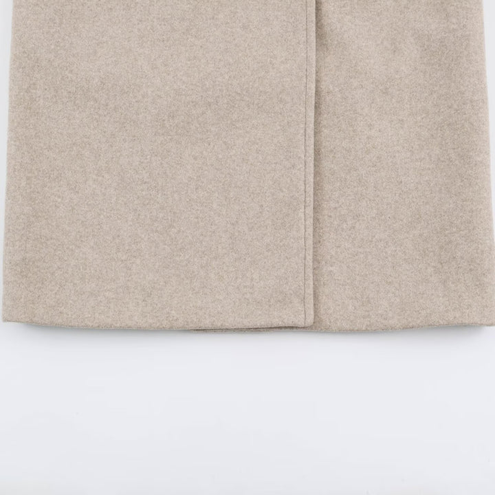 Women Mid-Length Wool Blend Double-Breasted Coat with Wide Lapels and Side Pockets Mune Fashion