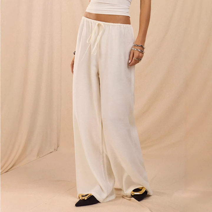 Ladies Wide Relax Pants made of Viscose-Linen Blend with Elastic Waistband and Drawstring Mune Fashion