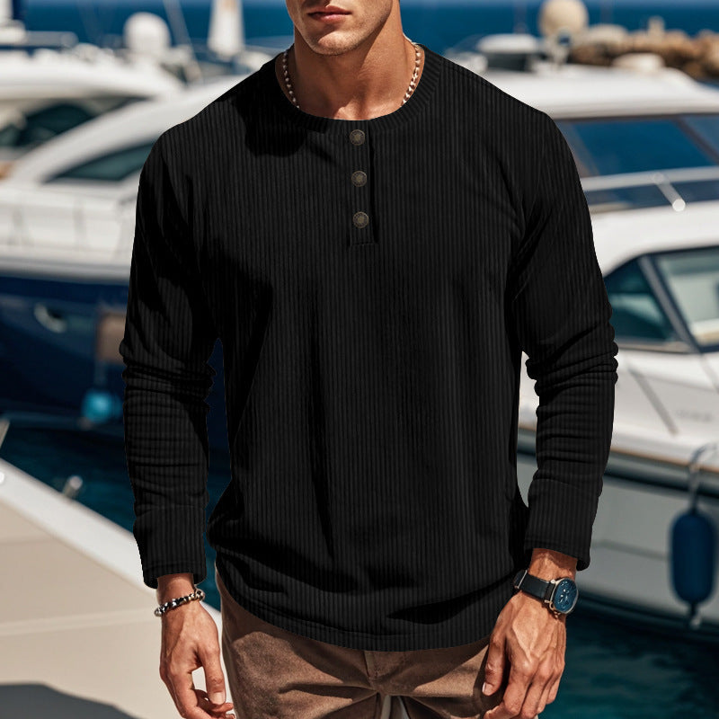 Men's ribbed long-sleeve Henley shirt with stand-up collar and concealed placket made of breathable jersey Mune Fashion