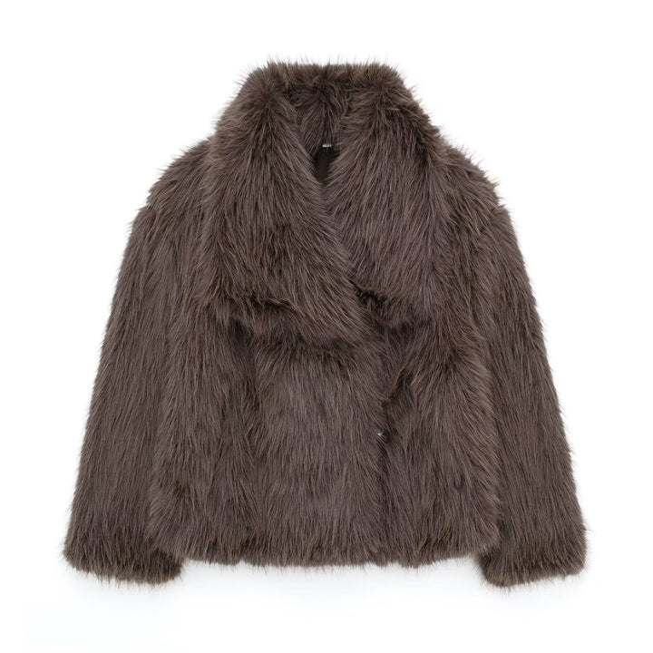 Women Short Faux Fur Jacket with Voluminous Shawl Collar Mune Fashion