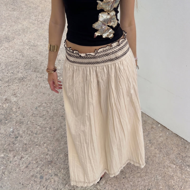 Women's midi skirt with shirred high waist and flared A-line Mune Fashion
