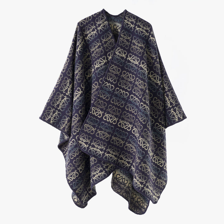 Women's overlay cape in jacquard knit with all-over monogram and soft drape