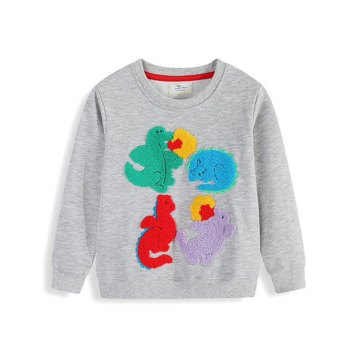 Children's sweatshirt with colorful dinosaur and flower appliqués Mune Fashion