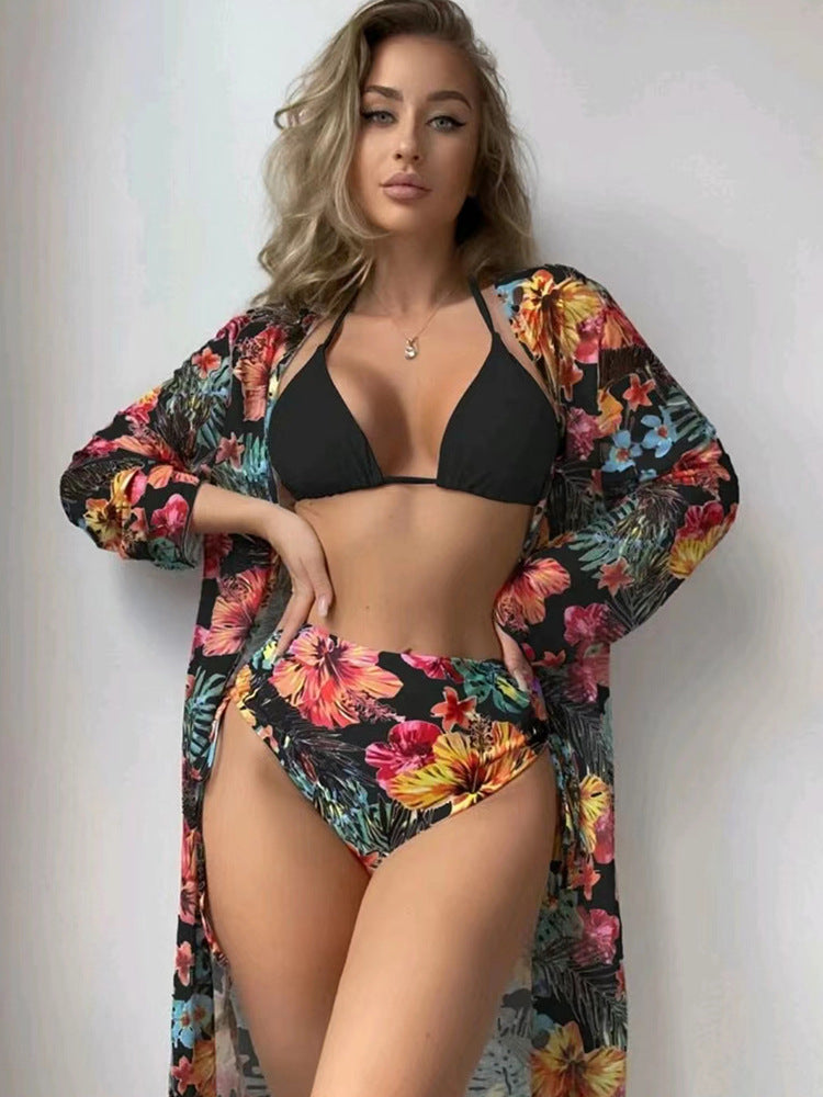 Women's bikini set with high waist and floral cover-up Mune Fashion
