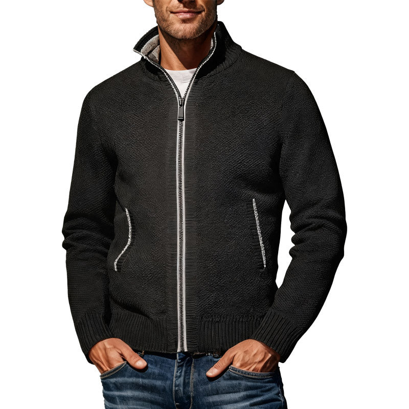 Men's knitted bomber jacket with stand-up collar and two-way zipper Mune Fashion