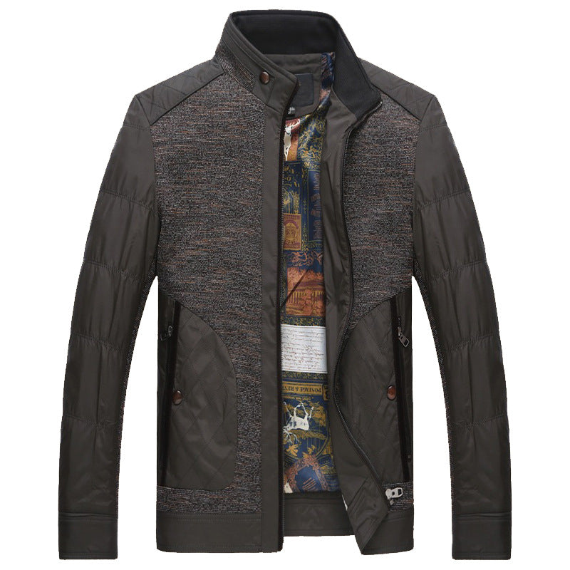 Men's quilted and knit mix leisure jacket with stand-up collar and patterned lining Mune Fashion
